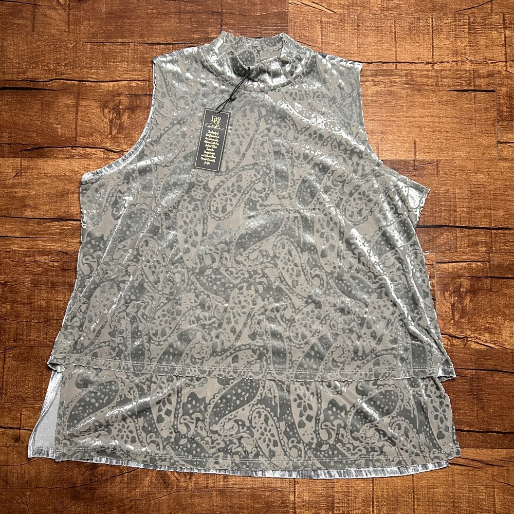 DG2 Diane Gilman Womens XL Gray Silver Burnout‎ Velvet Mock Neck Sleeveless NWT